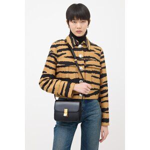 CELINE Black Leather Triomphe TEEN CLASSIC BOX Gold Crossbody Shoulder Bag